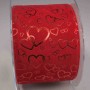 Nastro in velluto con cuori "Metal"- 70 Mm x 10 M / Rosso