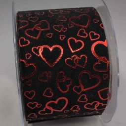 Nastro in velluto con cuori "Metal"- 70 Mm x 10 M / Nero