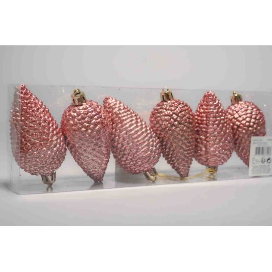 Palline in plastica 6PZ - 4,5x8  Cm / Rosa Velluto