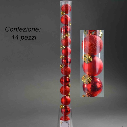 Palline in Plastica- D 3 Cm - Rosso - 14 Pezzi