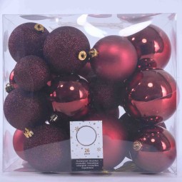 Palline in plastica 26 PZ - 5/7/8 Cm / Rosso scuro