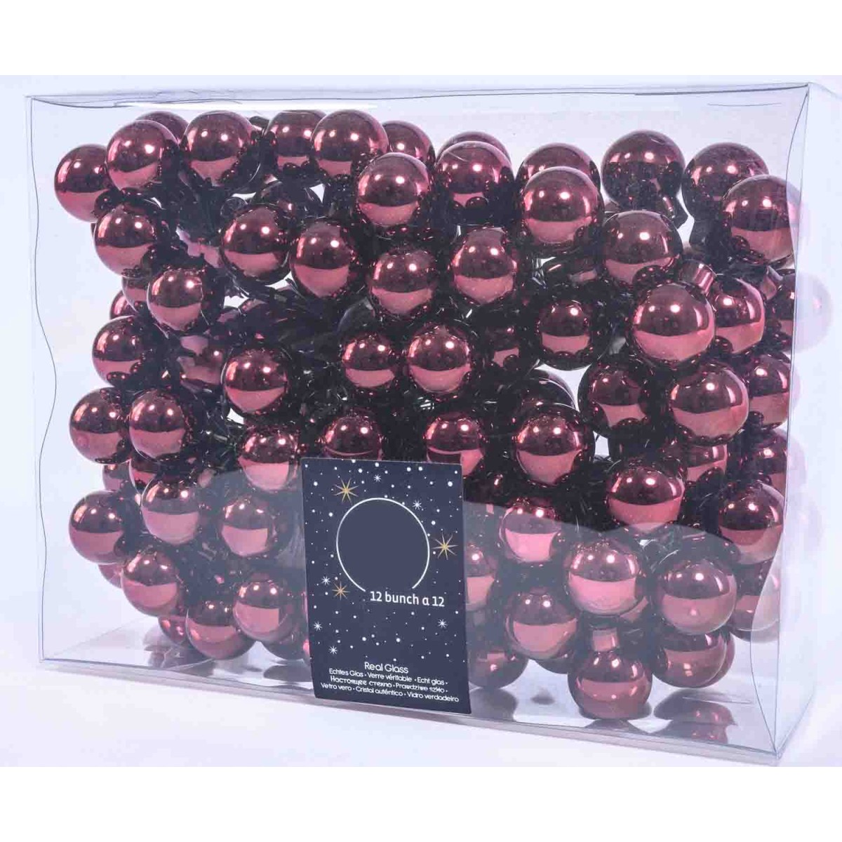 Palline in vetro 144  PZ - 2,5 Cm / Rosso scuro