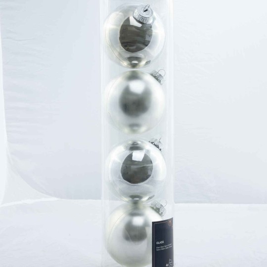 Palline in vetro assortite 4 PZ - 10 Cm / Argento