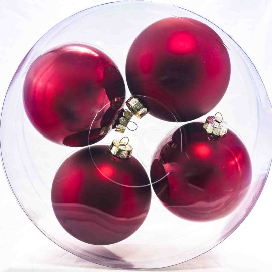 Palline in vetro 4  PZ - 12  Cm / Rosso Ciliegia