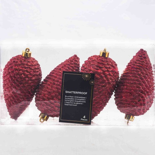 Pigne natalizie  - Confezione 4  pezzi - Rosso