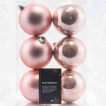 Palline in vetro 6  PZ - 8  Cm / Rosa cipria