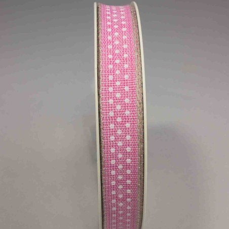 Nastro "Lino" a pois - 15 Mm x 20 M / Rosa