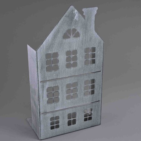 Sagoma di casetta in metallo - 24x16x45 Cm / Grigio