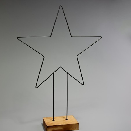 Stella in metallo nero con base in legno - 50 Cm