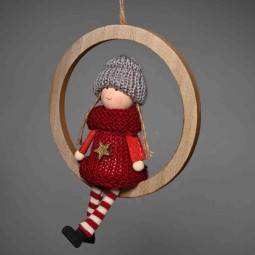 Bambolina seduta su cerchio in legno - Assortita