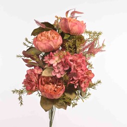 Peonie in mazzo frontale - 55 Cm / Rosa antico