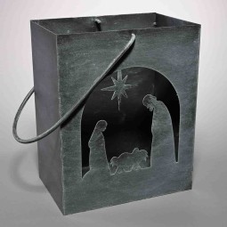 Lanterna con in intaglio Sacra Famiglia - 23x15x28 Cm / Grigio