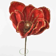 Magnolia in velluto con glitter - 45 Cm / Rosso