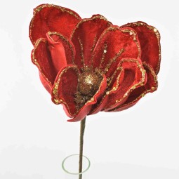 Magnolia in velluto con glitter - 45 Cm / Rosso