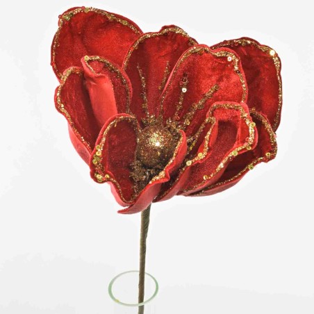 Magnolia in velluto con glitter - 45 Cm / Rosso