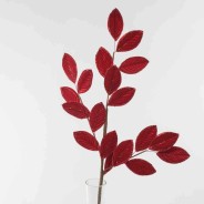 Ramo foglie velluto glitter - 66 Cm / Rosso