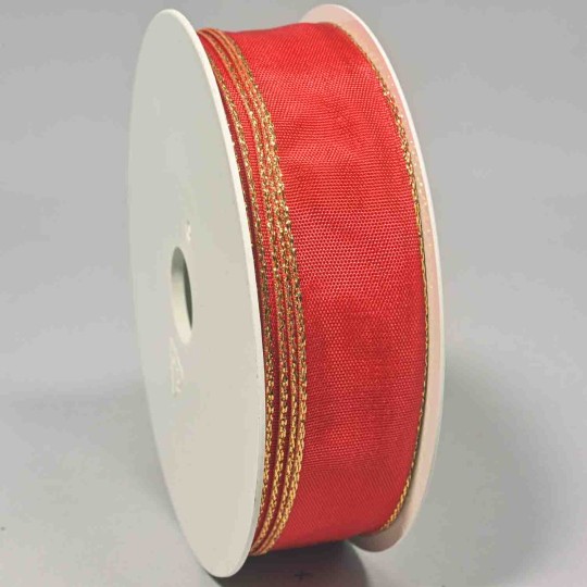 Nastro "Taffetà" con bordo lurex - 25 Mm x 25 M / Rosso