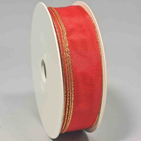 Nastro "Taffetà" con bordo lurex - 25 Mm x 25 M / Rosso