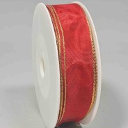Nastro "Taffetà" con bordo lurex - 25 Mm x 25 M / Rosso rubino