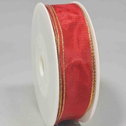 Nastro "Taffetà" con bordo lurex - 25 Mm x 25 M / Rosso rubino