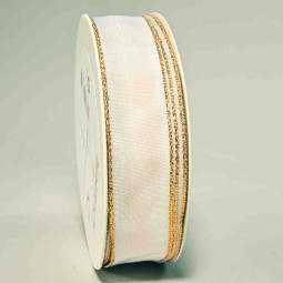 Nastro "Taffetà" con bordo lurex - 25 Mm x 25 M / Bianco