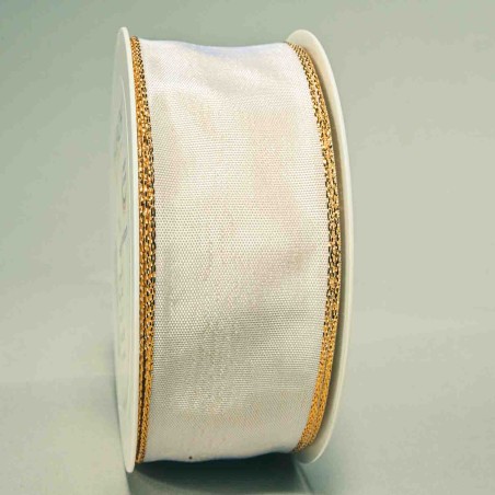 Nastro "Taffetà" con bordo lurex - 40 Mm x 25 M / Bianco