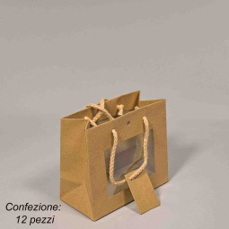 Borsine "Shoppers" in carta con finestra 12 PZ - 16x14+8 Cm / Kraft