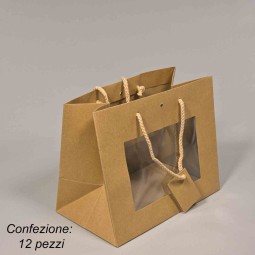 Borsine "Shoppers" in carta con finestra 12 PZ - 24x19,5+14 Cm / Kraft