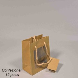 Borsine "Shoppers" in carta con finestra 12 PZ - 11,5x14+6,5 Cm / Kraft