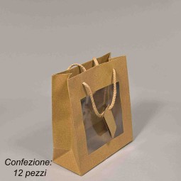 Borsine "Shoppers" in carta con finestra 12 PZ - 18x26+8 Cm / Kraft