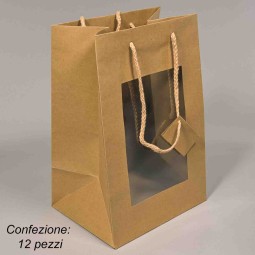 Borsine "Shoppers" in carta con finestra 12 PZ - 20x30+15,5 Cm / Kraft
