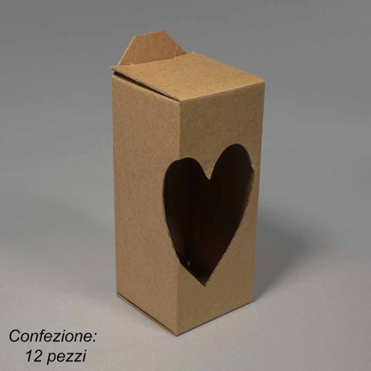 Scatole in cartoncino con intaglio a cuore 12 PZ - 7x16 Cm / Avana