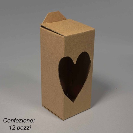 Scatole in cartoncino con intaglio a cuore 12 PZ - 7x16 Cm / Avana