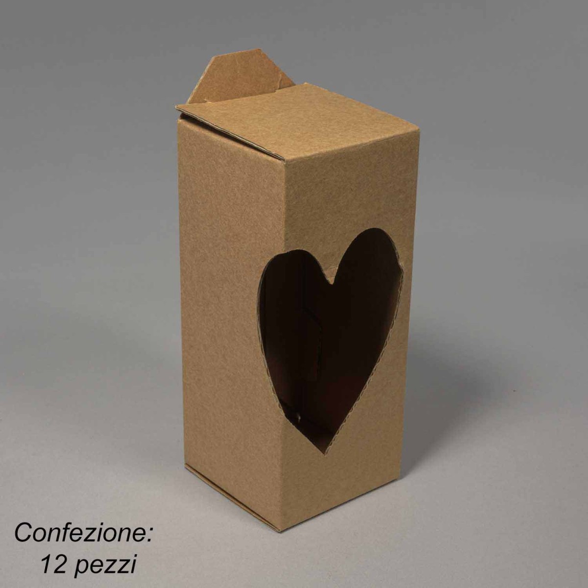 Scatole in cartoncino con intaglio a cuore 12 PZ - 7x16 Cm / Avana