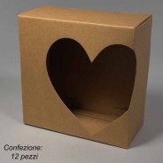 Scatole in cartoncino con intaglio cuore 12 PZ - 20x10x20 Cm / Avana