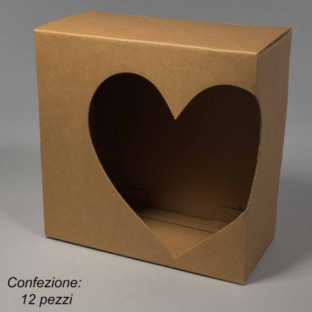 Scatole in cartoncino con intaglio cuore 12 PZ - 20x10x20 Cm / Avana
