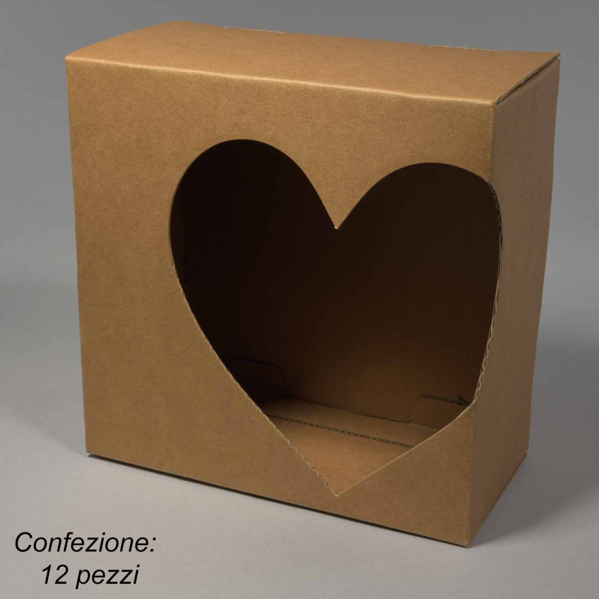 Scatole in cartoncino con intaglio cuore 12 PZ - 20x10x20 Cm / Avana