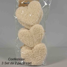 Cuori in tessuto da appendere 6 PZ - 9x8,5 Cm / Crema