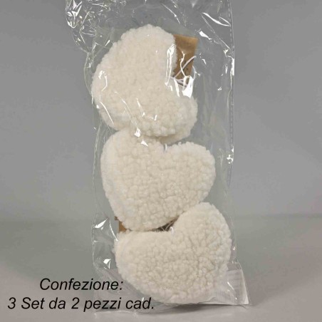 Cuori in tessuto da appendere 6 PZ - 9x8,5 Cm / Bianco