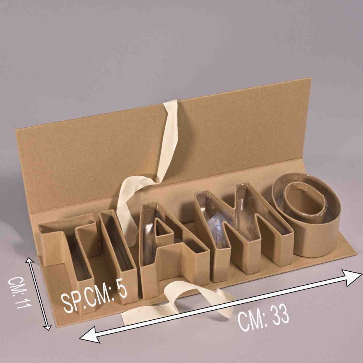 Scatola in carta "TI AMO" - 33,5x11x5 Cm / Avana