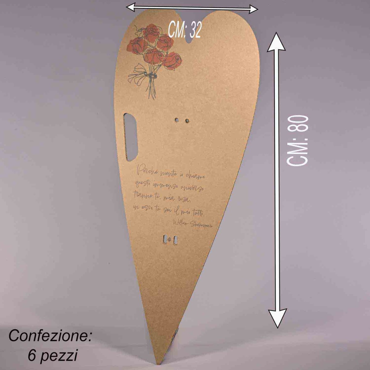 Sagome "Cuore" in cartone con dedica 6 PZ - 30x80 Cm / Avana