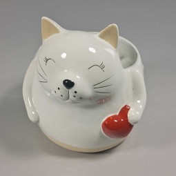 Vaso a forma di gatto con cuore - 18x15,5x19 Cm / Bianco