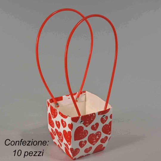 Borsine in carta politenata con cuori 10 PZ - 10,5x11,5 Cm / Bianco