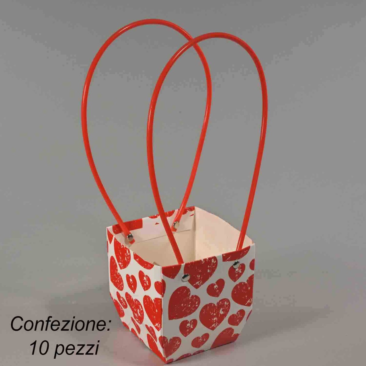 Borsine in carta politenata con cuori 10 PZ - 10,5x11,5 Cm / Bianco