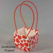Borsine in carta politenata con cuori 10 PZ - 13x13 Cm / Bianco