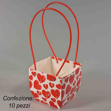 Borsine in carta politenata con cuori 10 PZ - 13x13 Cm / Bianco