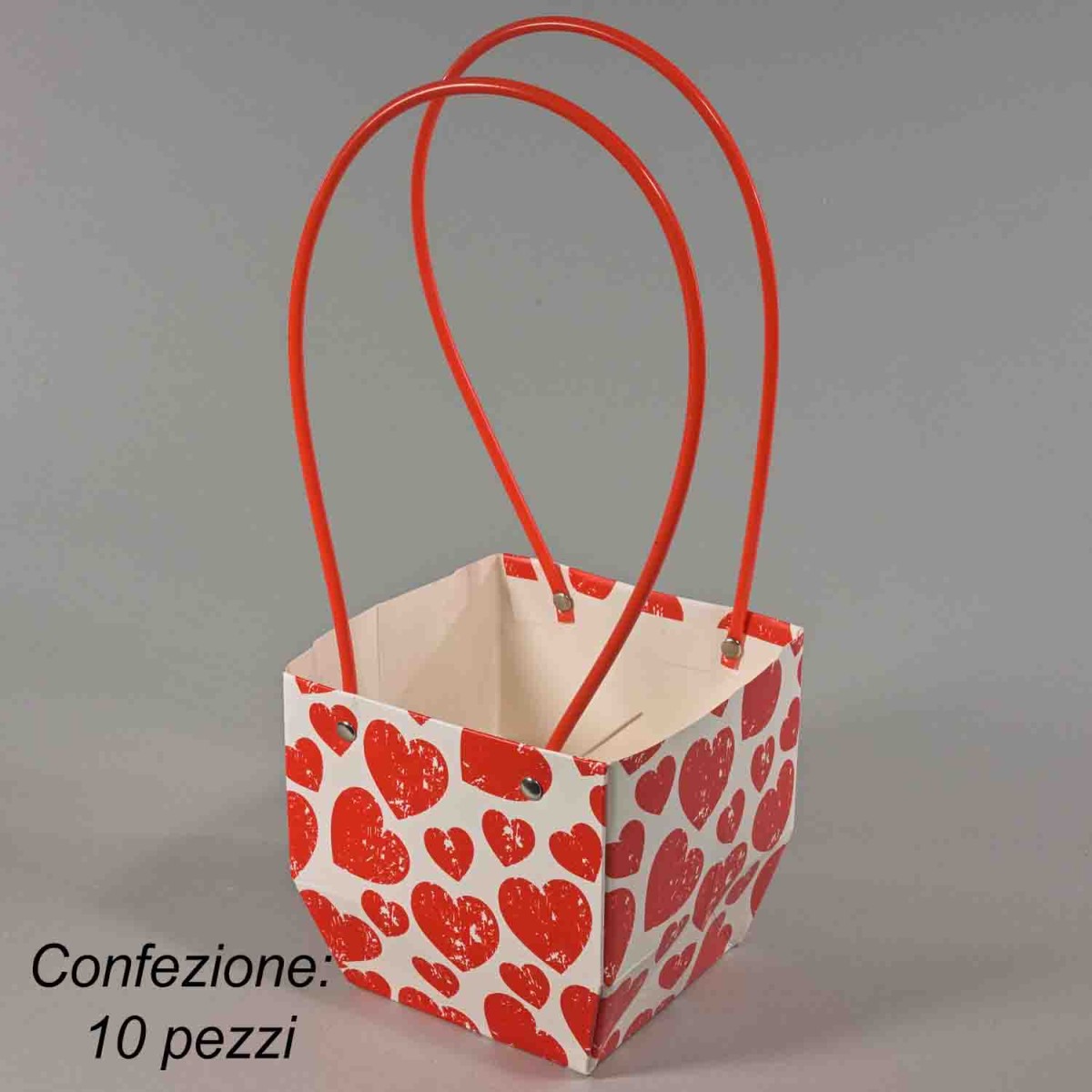 Borsine in carta politenata con cuori 10 PZ - 13x13 Cm / Bianco