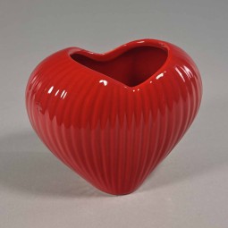 Vaso in ceramica a forma di cuore - 13x8x10,5 Cm / Rosso