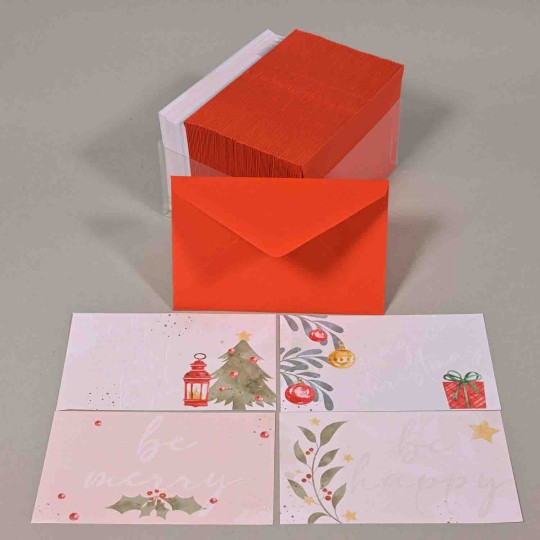 Biglietti e buste natalizie 7x11 Cm - Alberi di Natale / Buste rosse