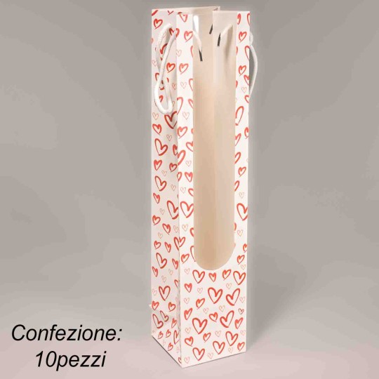 Borsine in carta 10 PZ - 10x10x46 Cm / Bianco con cuori